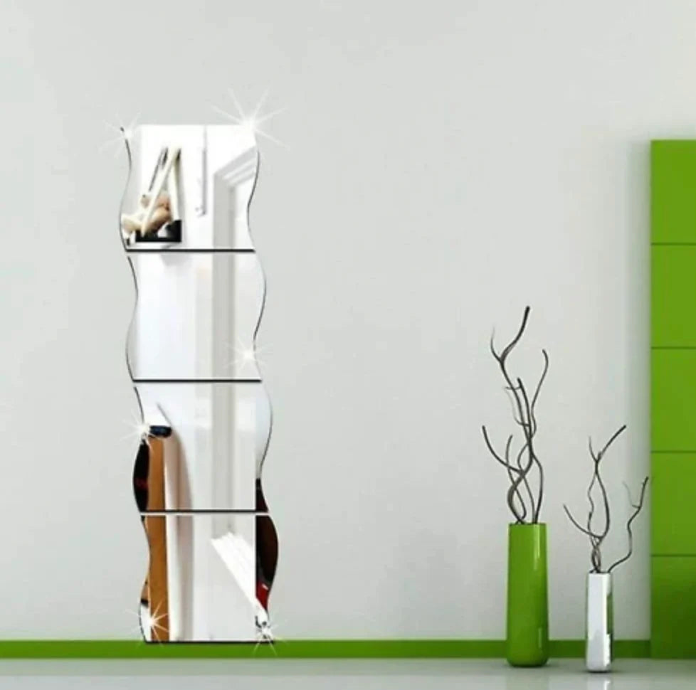 6 Stuks Spiegel Muursticker - Muurdecoratie in Golvende Vorm