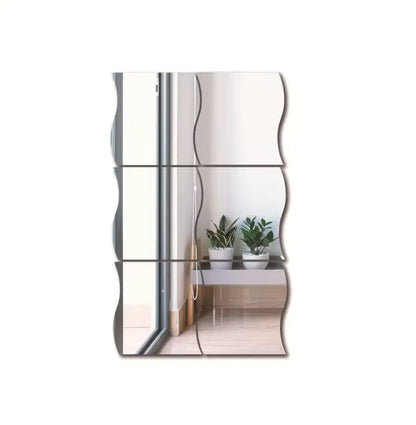 6 Stuks Spiegel Muursticker - Muurdecoratie in Golvende Vorm