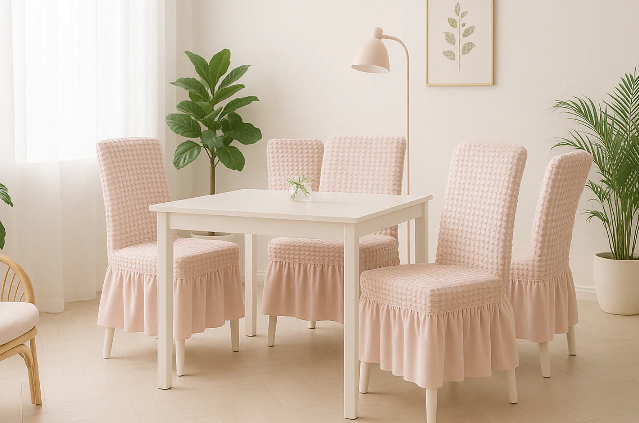 Housse de chaise avec détail de jupe – Parfaite pour les mariages, les fêtes et la décoration intérieure.