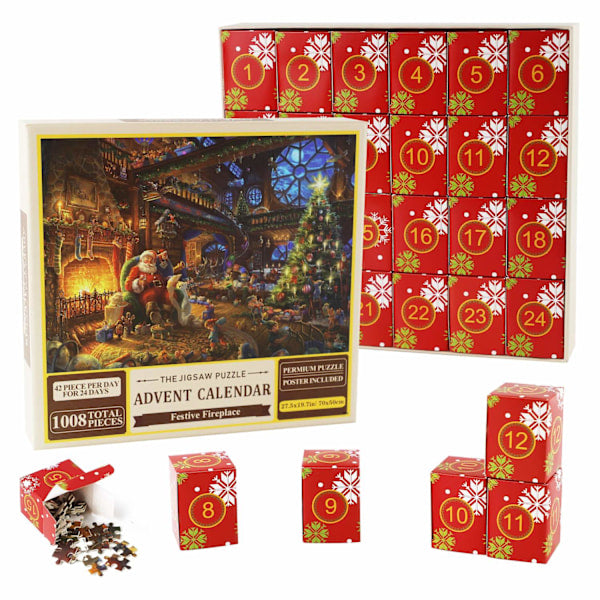 Fireplace Advent Kalender Puzzel – 24 Dagen Kerstmagie, 1008 Stukjes